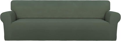 PureFit Stretch Couch Covers for Sofa 4 Seater Slipcovers Grayish Green | by PureFit