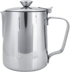 Stainless Steel Milk Frothing Pitcher, Stainless Steel Coffee Cup Mug Milk Frothing Pitcher Jug with Lid for Latte Coffee Art for Office Kitchen with handle(350ml)