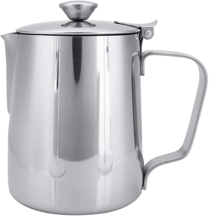 Stainless Steel Milk Frothing Pitcher, Stainless Steel Coffee Cup Mug Milk Frothing Pitcher Jug with Lid for Latte Coffee Art for Office Kitchen with handle(350ml)