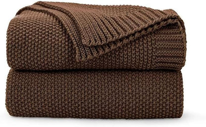 CozeCube Dark Brown Seed Stitch Throw Blanket 50"x60", Farmhouse Decor | Blanket by CozeCube