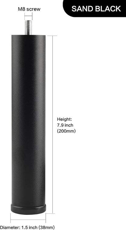 Bed Support Legs Replacement Black 8 Inch Metal Cylinder Legs - Image 2