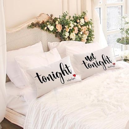 Mancheng-zi Funny Couples Reversible Soft Pillow Cover, Wedding Anniversary Bridal Shower Gifts, Gift for Couples, Anniversary, Wedding, Engagement, 20X26 Inch Flannel Cushion Cover for Couch (White)