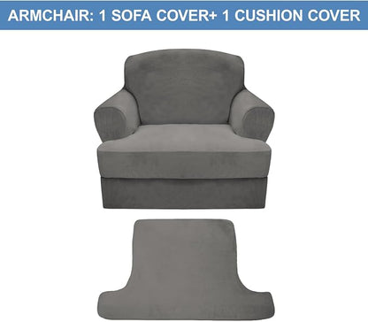 CUCRAF T Cushion Sofa Cover 2 Piece Armchair Slipcovers, Soft Thick Velvet - Image 5