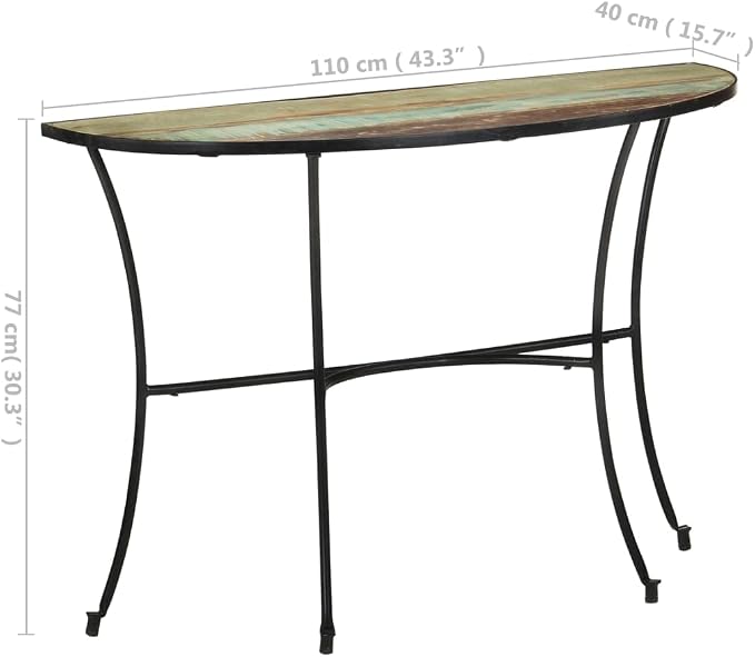 Reclaimed Wood Half-Circle Side Table 43.3"x15.7"x30.3" Narrow Space-Saving - Image 2