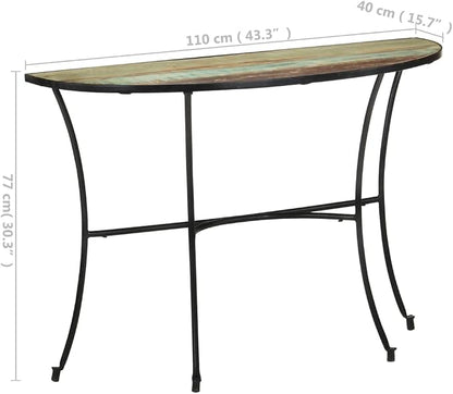 Reclaimed Wood Half-Circle Side Table 43.3"x15.7"x30.3" Narrow Space-Saving - Image 2