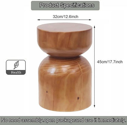 Solid Wood Stool & Sofa Side Table, Rustic Hourglass Wabi-Sabi Accent Coffee - Image 2