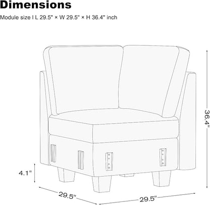 Belffin Chenille Corner Seat for Modular Couch. Sectional Sofa Module. Light - Image 2