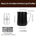 watchget Milk Frothing Pitcher 50oz/1500ml - Stainless Steel Espresso Steaming Pitcher for Cappuccino, Latte Art, Coffee Machine Accessories Milk Jug Frother Cup, Black