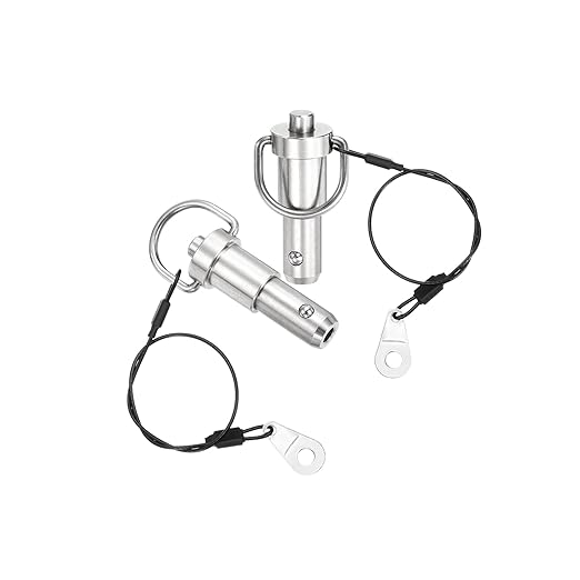 uxcell 2 Pcs Quick Release Pin, 1/2" x 0.5"(Dia. x L) Push-Button Ball Locking Pin 304 Stainless Steel Ring Handle Locking Pin with Wire for Audio Bimini Top Marine, Silver