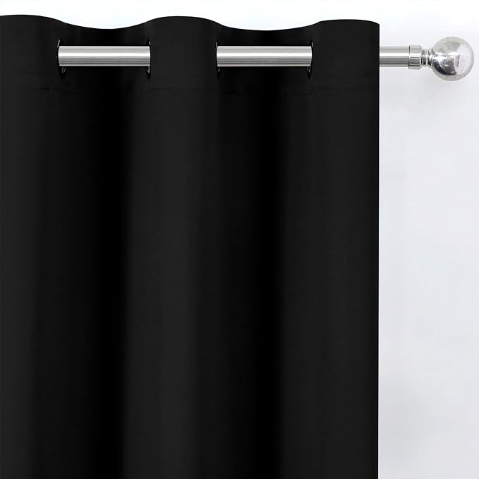 Blackout Curtains 66 x 54 Inch Long Black Curtains Set of 2 Panels Room - Image 6