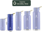 IDEUS Insulated Stainless Steel Water Bottle with 2 Leak-Proof Lids, Thermal Water Flask for Hiking Biking, 18oz, Purple
