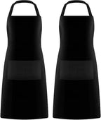 GREEN LIFESTYLE 2 Pack Chef Apron with Pockets – Grilling Aprons for Men, Waterproof Cooking Apron for BBQ, Work or Restaurant Use, Kitchen Aprons for Women with Pockets – Black