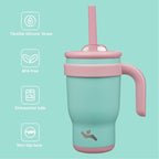14 oz Tumbler with Side Handle, Insulated Water Bottle with Straw and 2 in 1 Lid, Stainless Steel Cup Travel Coffee Mug for Sports Office Gym,Guava