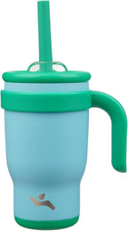 14 oz Tumbler with Side Handle, Insulated Water Bottle with Straw and 2 in 1 Lid, Stainless Steel Cup Travel Coffee Mug for Sports Office Gym,Ice Blue