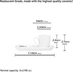 Italian Style Espresso Cup Set of 4 | Porcelain Demi Tasse Cups and Saucers, 3 oz