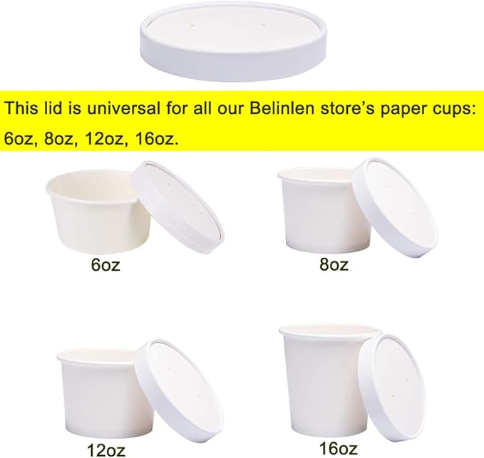 100 Count Paper Lids for Belinlen 5oz/6oz/8oz/12oz/16oz Paper Ice Cream Cups, Hot/Cold Soup Cups‘s Lids