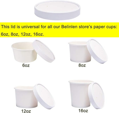 100 Count Paper Lids for Belinlen 5oz/6oz/8oz/12oz/16oz Paper Ice Cream Cups, Hot/Cold Soup Cups‘s Lids