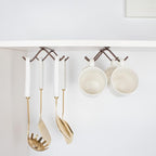 Cabinet Hook Mug Holder - Hanging Coffee Cup Rack for Kitchen, Under Cabinets Metal Hangers Organizer Shelf Storage Utensil (Brown)