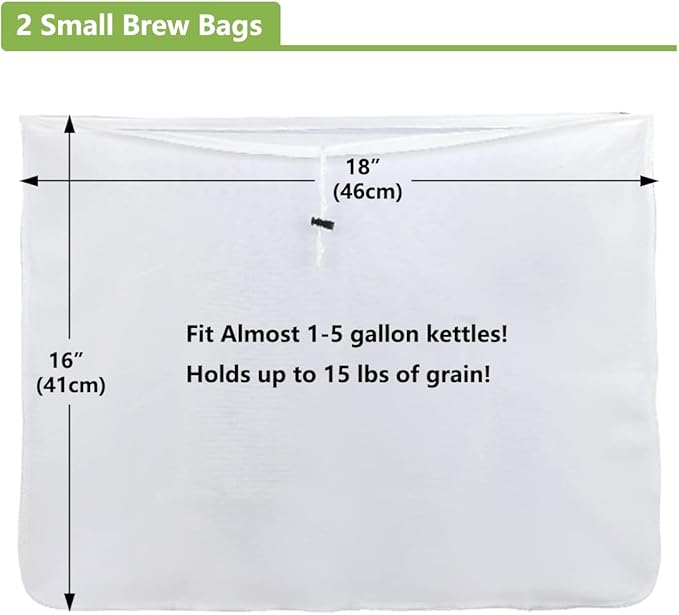 Brew Bags, 2pcs Brew In A Bag, Reusable Wine Straining Bag for Homebrewing, Fine Mesh Bag for Boiling, Durable Small Polyester Strainer Bag, 2 Pack of 16 X 18