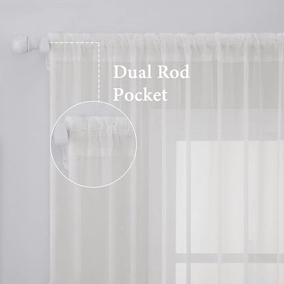 MIULEE 2 Panels Sheer Curtains for Living Room 54 X 90 Inches Ivory | Window - Image 2