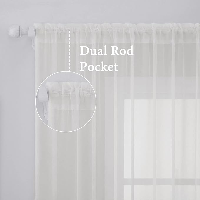 MIULEE Ivory Window Sheer Curtains 2 Panels Width 38 x Length 72 Inches | Sheer - Image 2