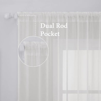 MIULEE 2 Panels Sheer Curtains for Living Room 54 X 96 Inches Ivory | Window - Image 2