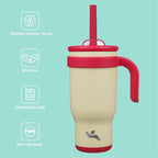 18 oz Tumbler with Side Handle, Insulated Water Bottle with Straw and 2 in 1 Lid, Stainless Steel Cup Travel Coffee Mug for Sports Office Gym,Cream