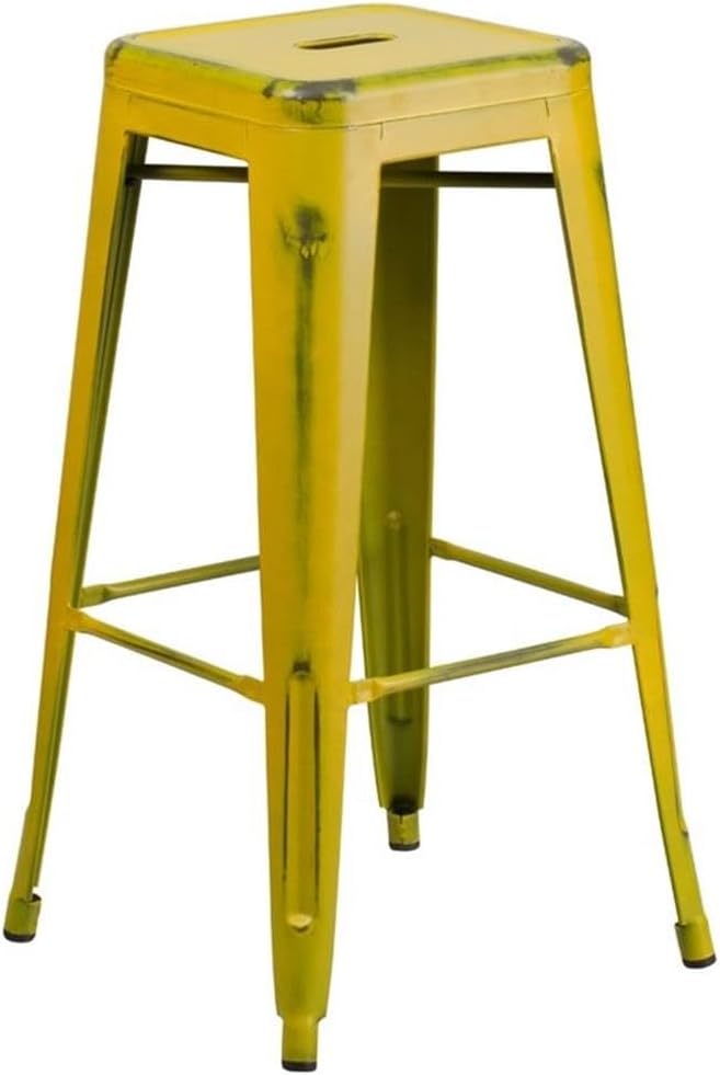 Flash Furniture Kai Commercial Grade 30" High Backless Distressed Yellow Metal by FlashFurniture
