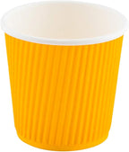Restaurantware 4 Ounce Ripple Insulated Coffee Cups, 500 Double Wall Corrugated Tumblers, Leakproof, Non-Slip Yellow Paper Design, Recyclable, Ribbed Surface, Matching Lids Sold Separately