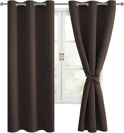 Blackout Curtains for Bedroom 42 x 63 Inches Length Brown 2 Panels | Thermal by Hiasan