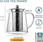 Glass Teapot (32oz/950ml) MJZQCD with Removable Stainless Steel Infuser,Glass Tea Pot transparent Stovetop tea Kettle,Blooming and Loose Leaf Tea Maker,Microwave & Dishwasher Safe