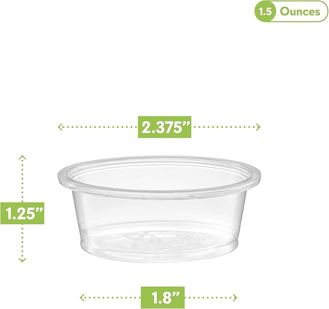 {1.5 oz,200 Cups} Clear Diposable Plastic Portion Cups No Lids, Small Mini Containers For Portion Controll, Jello Shots, Meal Prep, Sauce Cups, Slime, Crafts, Disposable Souffle Cups & Much more