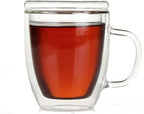 Insulated Espresso Cups - 16 oz Double Wall Glass Mugs With Handle and Lid - Cold & Heat Resistant - Perfect for Coffee, Tea, Milk, Wine