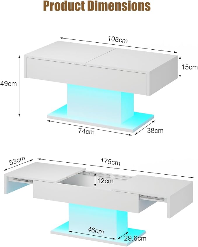 White Modern Coffee Table with Hidden Storage - Image 2