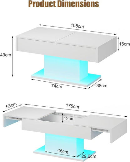 White Modern Coffee Table with Hidden Storage - Image 2