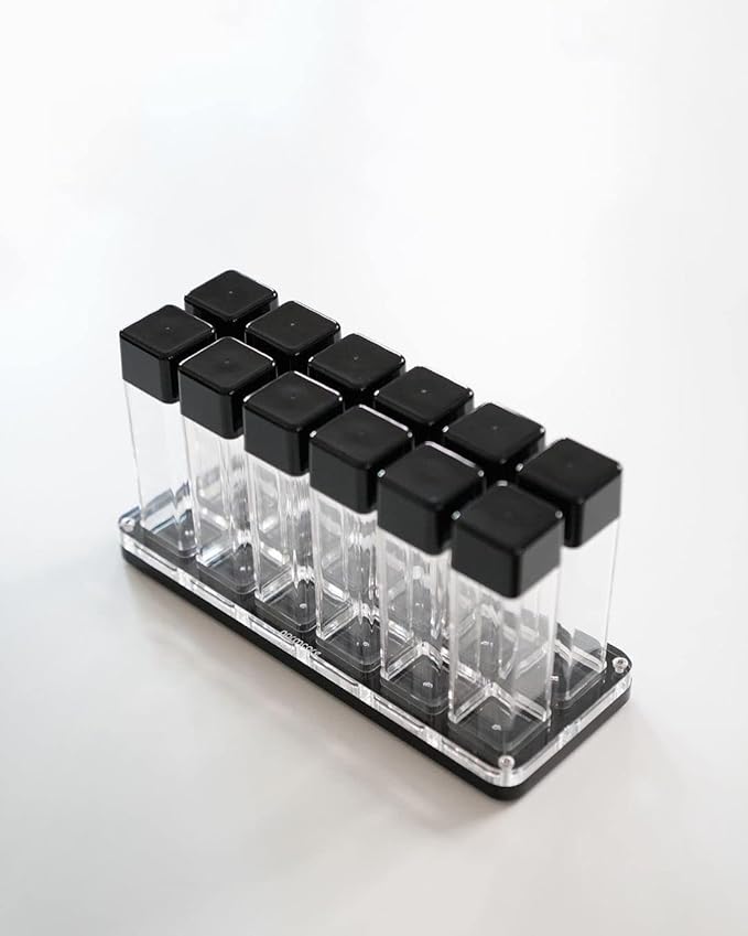 Normcore 12 Tubes Coffee Bean Cellars with Stand & Hopper - Single Dose Coffee Bean Vaults - Espresso Bean Storage Set - One-Way Exhaust Valve - Capacity 25-28g