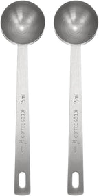 HARFINGTON 2pcs Coffee Scoop Spoon 1tbsp (3tsp, 15ml) 304 Stainless Steel Long Handle Teaspoon/Tablespoon Measuring Spoons Scoops for Tea Sugar Kitchen, Silver