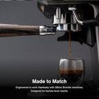 Crema Coffee Products 58mm Bottomless Naked Portafilter | Compatible with 58mm Breville Machines | Includes Double Shot Filter Basket | Olivewood