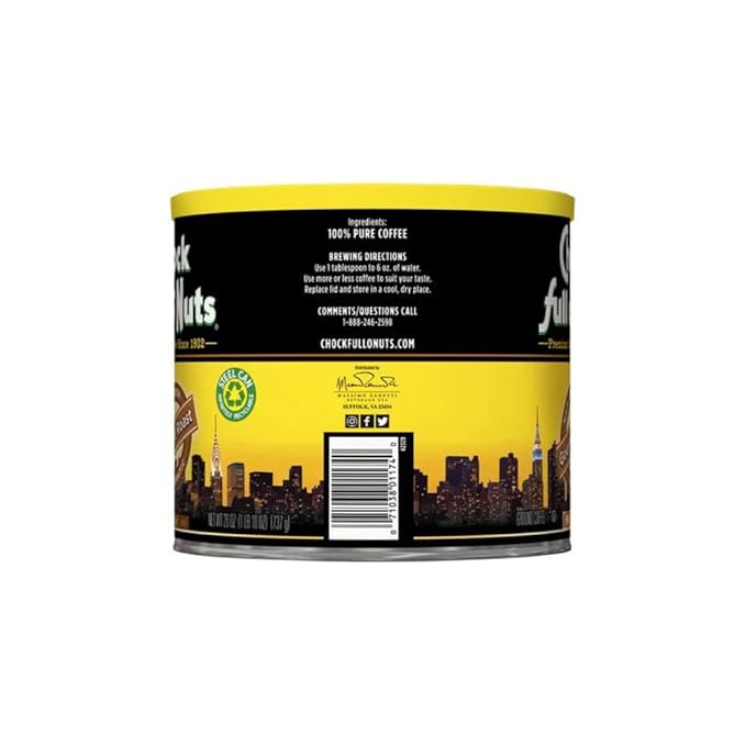 Chock Full o’Nuts Gourmet Roast Ground Coffee, Mild Roast – A Light, Smooth and Aromatic Mild Blend (26 Oz. Can)