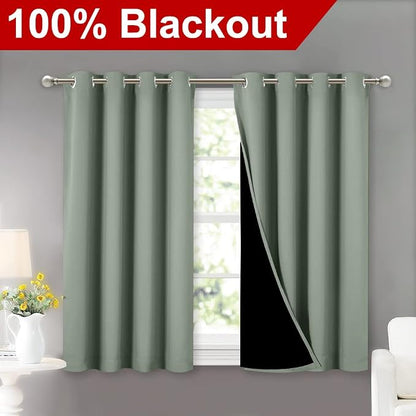 NICETOWN Greyish Green 100% Blackout Curtains 45 inches Long, 2 Thick Layers - Image 2