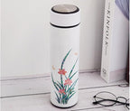 Mother of Pearl Design Stainless Steel Water Bottle with Tea Infuser Strainer 17 oz Leakproof Screw Cap Wide Mouth Double Wall Vacuum Insulated Travel Sport Water Flask Thermo Mug (Orchid White)