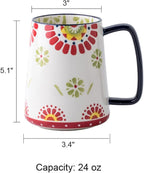 Large Ceramic Coffee Mug, 24 oz Big Tea Cup with Large Handle, Vintage Coffee Cup for Office and Home, Dishwasher and Microwave Safe (Multicolour)