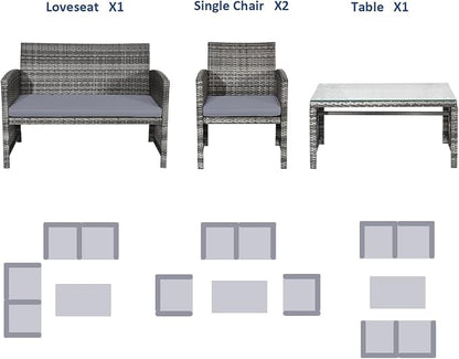Tangkula 4 Pieces Patio Wicker Conversation Furniture Set, Patiojoy Sofa & - Image 7