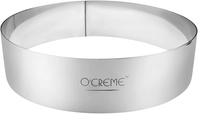 O'Creme Cake Ring Sturdy Stainless Steel Round Mousse Cake Ring Mold for Baking, Dessert Cake Decorating Pastry Rings 8 Inch Diameter x 1-1/2 Inch High