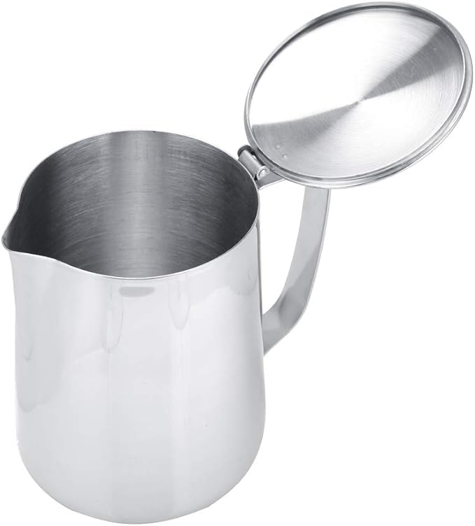 Stainless Steel Coffee Steaming Pitcher - Milk Frothing Cup with Lid for Espresso Machine - Latte Coffee Art (600mL)