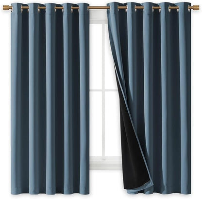 NICETOWN 100% Blackout Lined Curtains, Smoky Blue, 1 Pair, 2 Thick Layers - Image 2