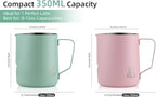Milk Frothing Pitcher -350ml/12oz Milk Frother Cup Espresso Steaming Pitcher for Barista, Bincoo SUS304 Stainless Steel Espresso Steaming Pitchers for Latte Art/Cappuccino/Coffee (Green-350ml)