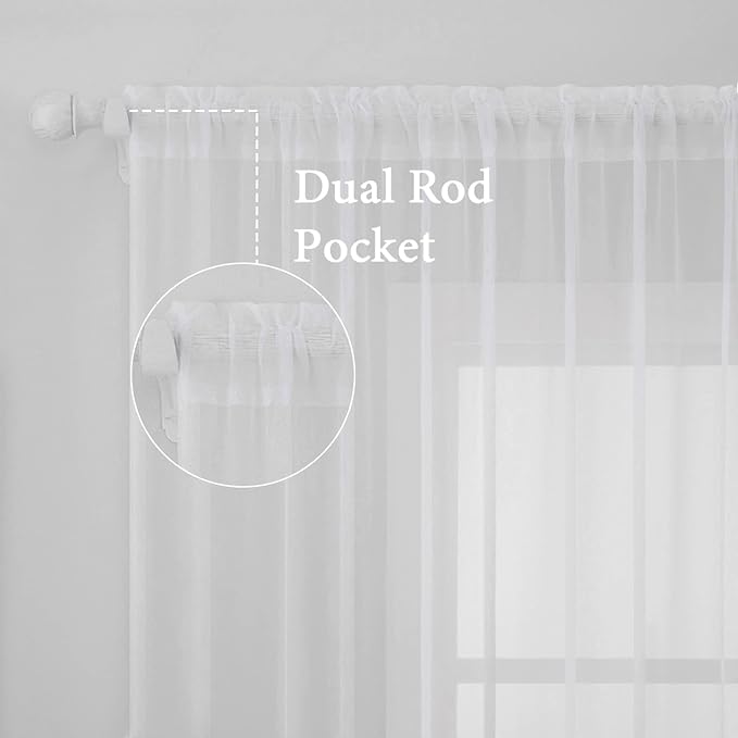 MIULEE Short White Sheer Curtains 45 Inches Long, 54 X 45 Inches, 2 Panels | - Image 2