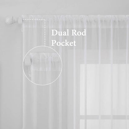 MIULEE Short White Sheer Curtains 45 Inches Long, 54 X 45 Inches, 2 Panels | - Image 2