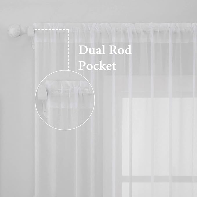 MIULEE White Sheer Curtains 90 Inches Long, 54 X 90 Inches, 2 Panels | Solid - Image 2